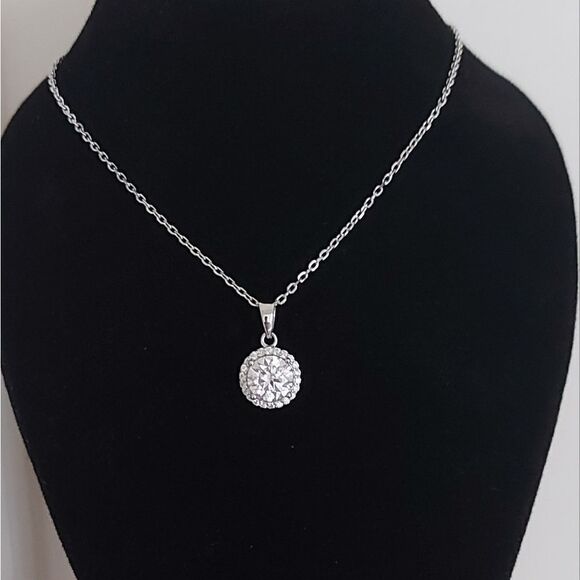 1 Carat Moissanite Sterling Silver Round Necklace - Picture 1 of 13